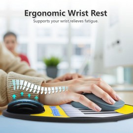 ピアノ型ミュージカルマウスパッド, 演奏可能な8白鍵・5黑鍵, リストレスト付き, 23x26cm, オフィス・デスクワーク用