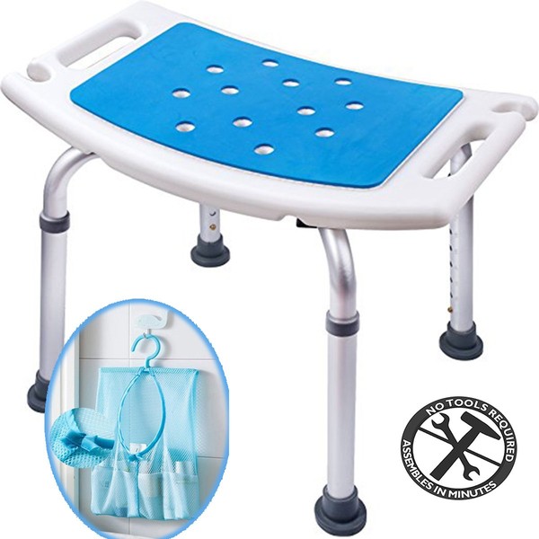 Medokare Shower Stool with Padded Seat - Shower Seat for Seniors with Tote Bag and Handles, Shower Bench Bath Chair for Elderly, Handicap Tub Shower Seats for Adults (White Stool)