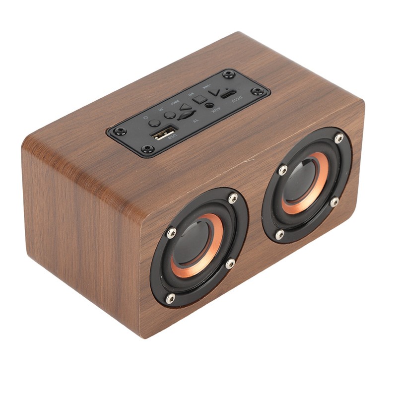 Wood Bluetooth Speaker Subwoofer FM Radio HiFi Music Clock Alarm