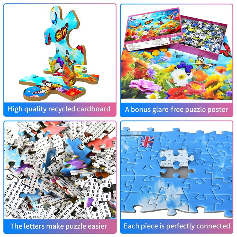 Puzzle 1000 Pieces Adult Puzzle Colourful Tile Game Flowers and