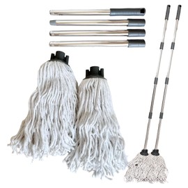EDS Cotton Mop for Floor Cleaning with 4 Reusable Mop Heads & 120cm Long Stainless Steel Handle Looped String Mop for Cleaning Hardwood Tile Marble Vinyl Laminate Home Lobby Kitchen Office (PACK OF 2)