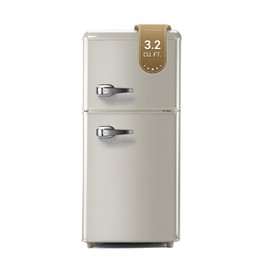 Zyerch Retro Mini Fridge, 3.2 Cu. Ft. Small Refrigerator with Freezer Retro Style with 7-Level Adjustable Thermostat, Compact Vintage 2-Door Fridge for Apartments, Dorm, Office, Cream