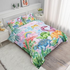 Smell Sunshine Comforter Set with Cartoon Dinosaur Print, 1 Comforter and 2 Pillowcases for Boys and Girls Bedroom, All Season Twin