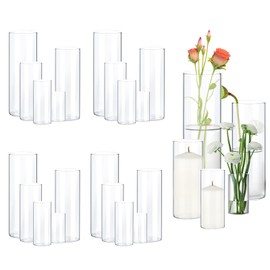 Fgail 20 Pack Clear Glass Vases for Centerpieces, Cylinder Vase Set, 4,6,8,10,12 Inch Tall Flower Vase for Home Decor, Flower Vase for Table Decorative & Hurricane Floating Candle Holders