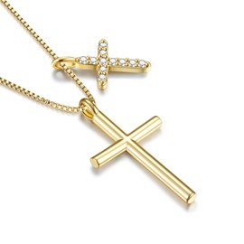 Dochasi Cross Necklace Gold Chain Women's 14K Gold Plated Cross Chain, Cubic Zirconia