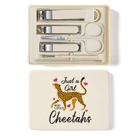 TTJHGYQO 6-Piece Nail Clipper Set with Nail File, Tweezers and ingrown toenail Removal kit Travel Nail kit for Men and Women (Cheetahs White)