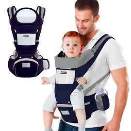 Raganet, Mochila Portabebés Multiusos, Cangurera de Bebé, Cabestrillos Portabebés, Soporte Firme para Bebé, 100% Poliester, Correar Ajustables y Acolchonadas, 3 Cinturones de Seguridad (Azul)