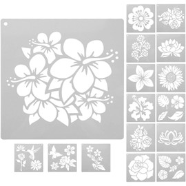 EXCEART Moldes De Flores Plantillas De Dibujo Para Pintura DIY De 16 Uds Plantilla Reutilizable De Planta De Flores Para Pintar En Pared Tela Letrero De Pizarra Plantilla Floral