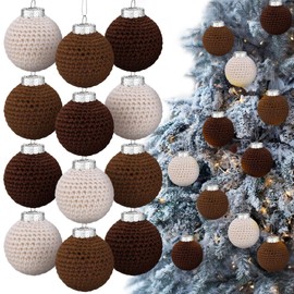 Soulchen 12 Pcs Christmas Crochet Ornaments Balls 2.36 Inch Christmas Knitted Ornaments Neutral Handmade Crochet Decoration for Xmas Tree Festival Wreath Garland Decor(Beige, Khaki, Brown)