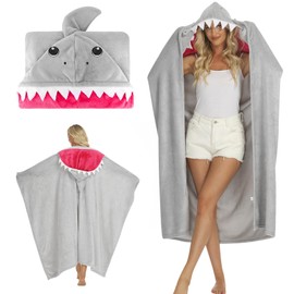 Bcuuozeeing Shark Blanket, Shark Gift for Women, Cuddly Blanket with Sleeves, Portable Shark Blanket, Sofa Blanket, Fluffy Cuddly Blanket, Blanket with Sleeves for Adults and Children, 150 x 130 cm