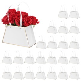 PATIKIL Paper Flower Gift Bags, 24 Pcs Paper Bouquet Flower Gift Bag with Handle Rectangle Metal Chain Tote for Florist Wedding Party Birthdays, White