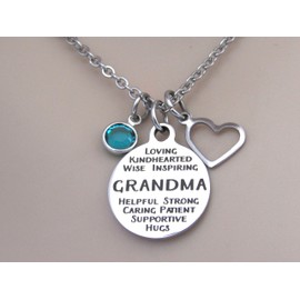 Grandma Necklace with Heart Charm and Birthstone, Gift for Grandma, Grandma Keepsake, Grandma Jewelry, Grandma Necklace, Grandma Birthday