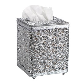 Sumnacon Tissue Box Cover Square Tissue Box with Lid, Metal Tissue Box Holder Stylish Tissue Cover Cube Tissue Box Cover for Bathroom Toilet Kitchen Table Desk Home Office, Silver