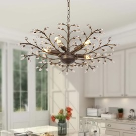 Sedelan 5-Light Branches Chandeliers, Vintage Crystal Ceiling Lights Flush Mount, Crystal Pendant Lighting for Island Dining Room Living Room Bedroom Hallway Foye