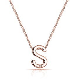 Philip Jones Rose Gold Plated Initial Necklace Letter S Created with Zircondia® Crystals