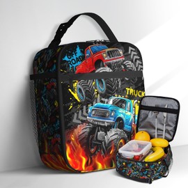 Nebcog Boys Lunch Box for School Insulated Cool Truck Lunch Bag for Kid Boys Girls Teen Bento Boxes to School Office Picnic Travel Hiking Lunchbag Waterproof Leakproof with Adjustable Shoulder Strap