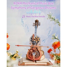 ROKR 3D Puzzle Wooden Model Kit Music Box, Wooden Puzzle Adult 3D Wooden Puzzle DIY Magic Cello Gifts and Decoration for Adults Teenagers (Symphony of Beautiful Dreams)