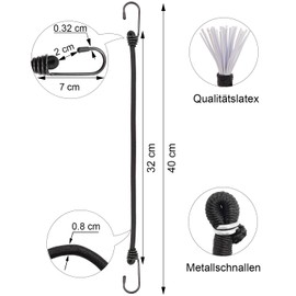 BINCKIN Tensioning Elastic Straps with Hooks 40 cm, Pack of 15 Expanders with Hooks, Rubber Tensioners with Hooks, Short, Tie Down Straps with Hooks for Tarpaulins, Nets, Banners, Camping, Black