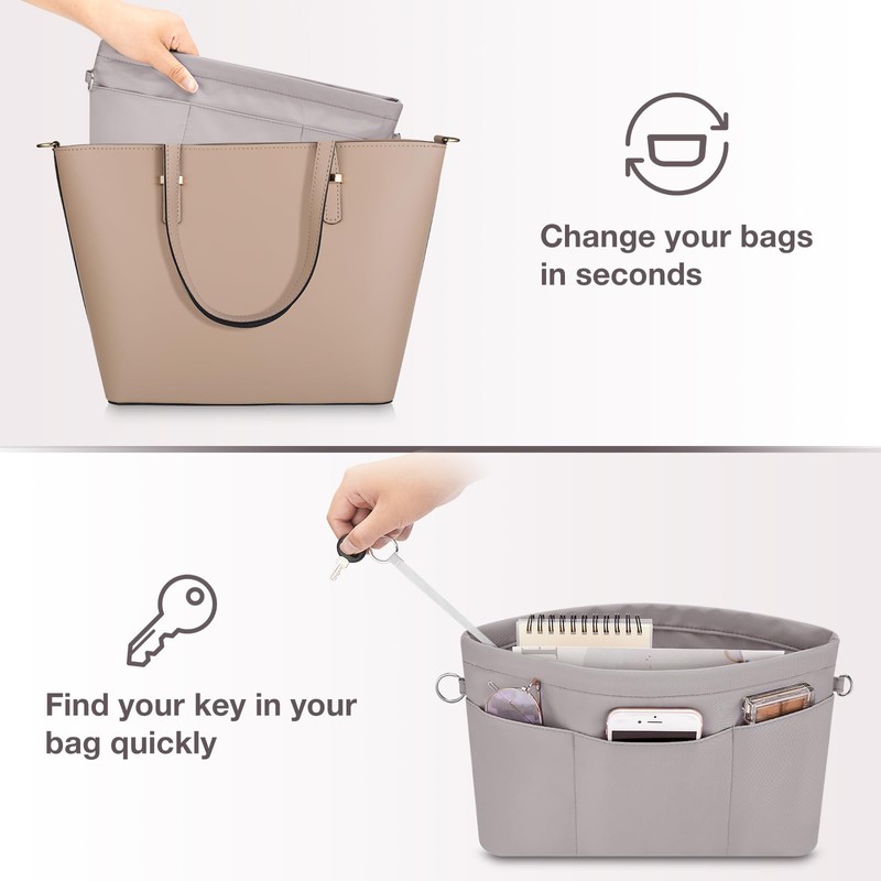 Eurhomewit Handbag Organiser, Nylon Bag Organiser Insert for Tote Bag,