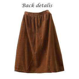 Minibee Women's Corduroy Midi Skirt Front Split Buttons A-Line Dress Black XL