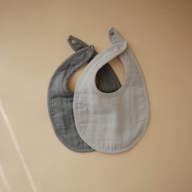 mushie Muslin Baby Bib | Soft Cotton for Infant Drips, Drools & Feedings | Adjustable Fit | 2 Pack (Tradewinds/Baby Blue)