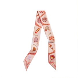 Lafillmiss Fashion Scarves Ice Cream Print Twill Scarf – Long Strip for Tying Bag Handles(pink)