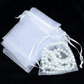 SAOYOAS 100Pcs 4x4.72 inch Organza Bags, Drawstring Organza Jewelry Pouches Wedding Party Christmas Favor Gift Bags, for Festival, Party, Jewelry, Bathroom Soaps, Pouches Gift Bags. (white)