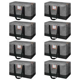 8 Pack Moving Bags for College Students, Move in Bags for Clothes with Zipper, Heavy Duty Totes for Storage with Strong Handles for Travel and Camping (Grey and Black, 8 Pack)