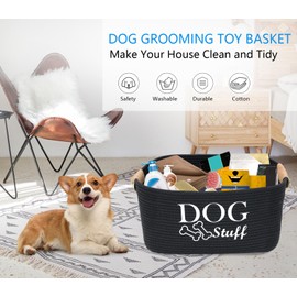 Durable Cotton Rope Dog Toy Storage, Large Dog bin, pet Bed, Puppy Toy Box - Perfect for organizing pet Toys, Blankets, leashes, Clothing and Any Doggie Stuff - Black