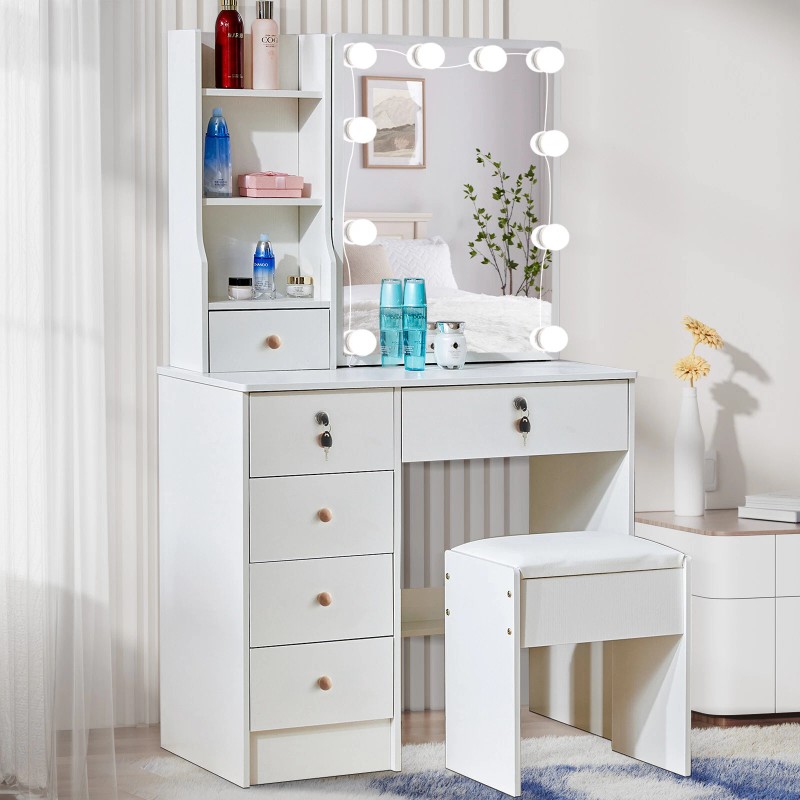 Yamissi Makeup Vanity Set Dressing Table Desk with Stool LED