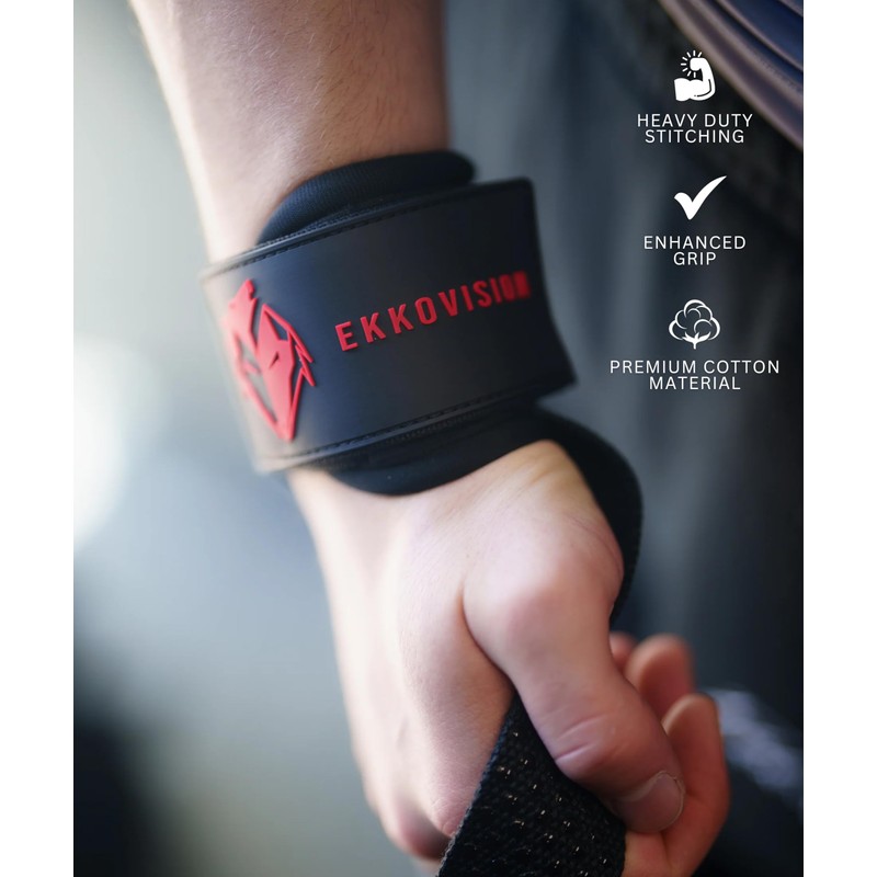 Ekkovision Weight Lifting Straps With Cuffed D Ring, Wrist Support,