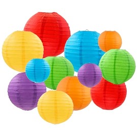 ZYOOO Pack of 12 Colourful Paper Lanterns Rainbow Round Lampshade (25 cm, 20 cm, 15 cm, 10 cm) Lanterns, Wedding, Decoration, Garden Party, Bride to Be Decoration, Carnival Decoration