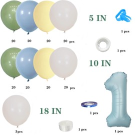 1 Silly Goose Balloons 168Pcs 18/10/5 Inch Latex Farm Party Arch Kit-Pre-Cut Garland Links&Quick-Inflate Design for Boy's Baby Shower,Gender Reveal,1st Birthday Decorations (Blue/Green/Yellow/White)