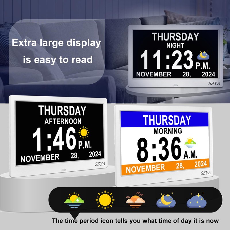 SSYA Dementia Clock for Seniors, Digital Clock with Date and