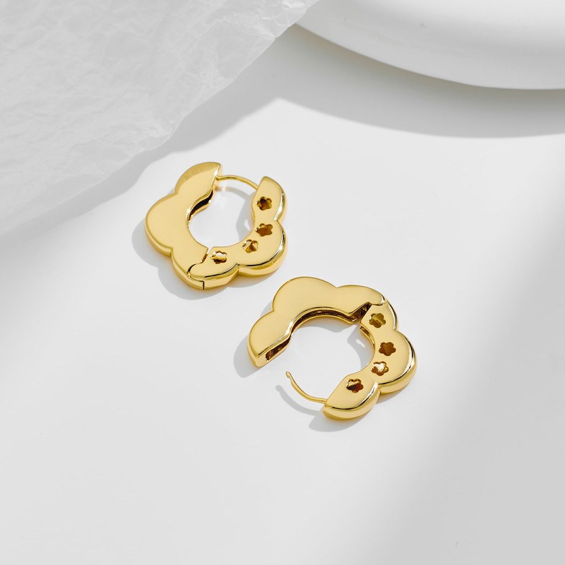 14k Gold Plated Flower Huggie Hoop Earrings for Women Small