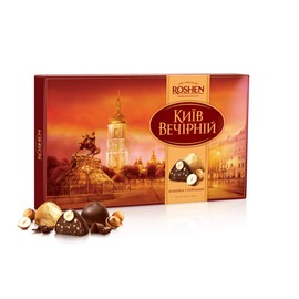 Roshen Kiev Vecherniy Chocolate Candy with Chopped and Hazelnuts Coating, Premium Gift Box 12.42oz/352 grams
