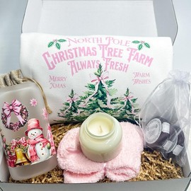 Pink Christmas Gift Box Holiday Present Christmas Care Package Holiday Sweater Christmas Decor Holiday Sweatshirt Christmas Cup Hot Cocoa Santa Claus Sweatshirt Christmas Gift Best Friend Gift Box Sister Present Girlfriend Gift Box - Size: XXLarge