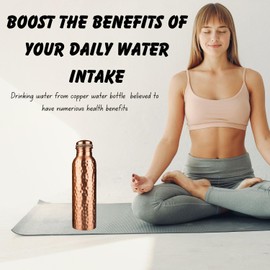 Himalayan Ayurveda Copper Water Bottle (32oz/950 ml) 100% Pure Handmade Hammered Ayurvedic Pure Copper Vessel for Drinking Heavy Duty & Leak-proof|Copper Water Bottle For Home, Office and Gifting