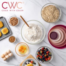 COOK WITH COLOR 12 Pc Glass Mixing Bowl Set with Lids – Borosilicate Glass Nesting Bowls for Cooking, Baking and Meal Prep, Fluted Rose