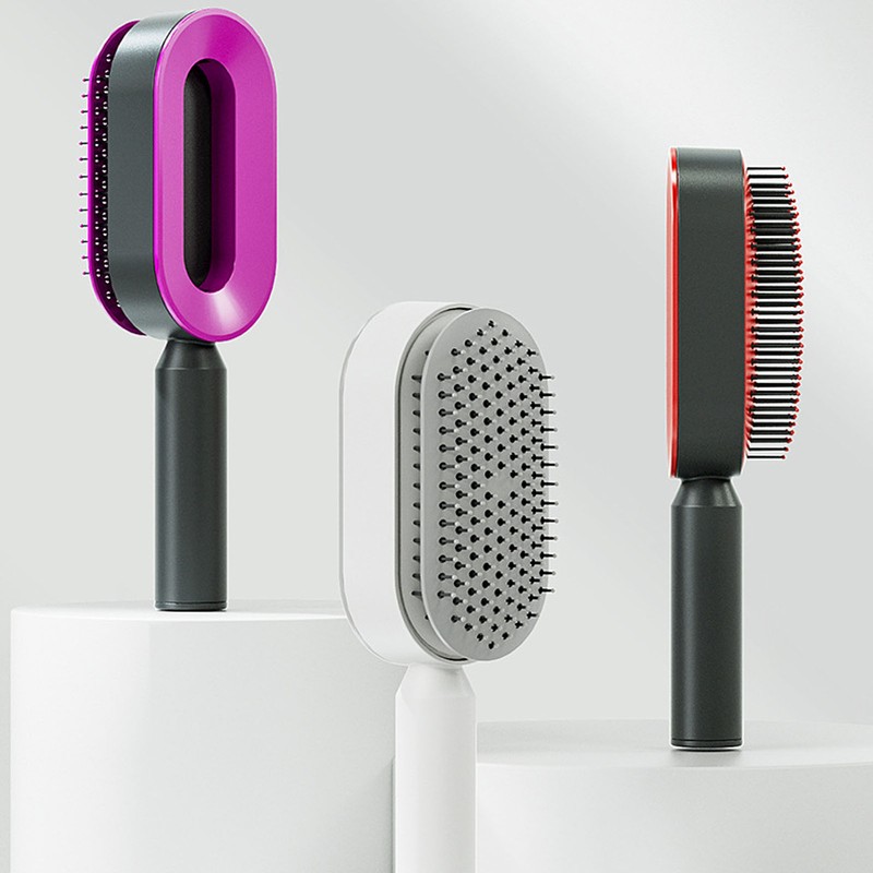 Cushion Hair Brush Self Cleaning Scalp Massage Rounded Comb Teeth