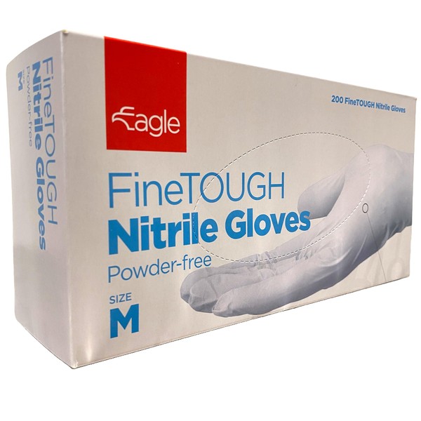 Eagle FineTOUGH Lightweight Disposable Nitrile Gloves 2.6mil Delta Zero™ Verified Textured Fingertips Box of 200 (White-Small)
