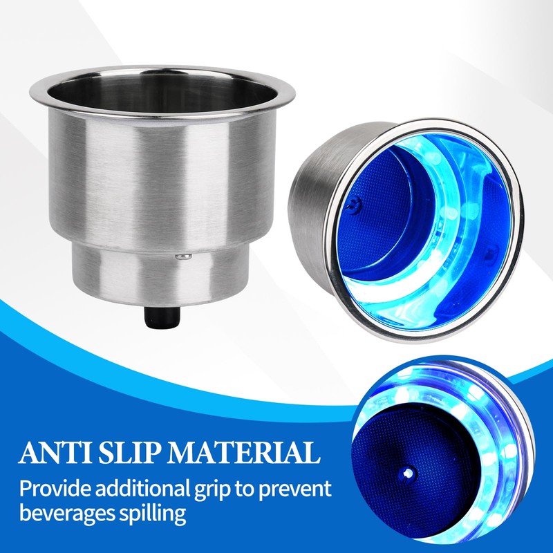 4Pcs Boat Cup Holders, Stainless Steel Blue LED Cup Holder