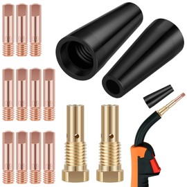 15Pcs MIG Welding Kit Flux Core Gasless Nozzle 0.8/0.9mm Brass Welding Tips Replacement MIG Welder Accessories Compatible with Century FC90|80GL Easy Weld 261308|306(0.9mm)