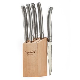 Laguiole By FlyingColors Steak Knife Set. Wood Block, Color Handle, 6 Pieces (Stainless Steel)