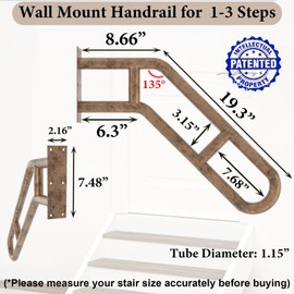 2 Pack Hand Rails for Outdoor 1-3 Steps, 27" Bent Wall Mount Handrail, Antique Metal Stair Handrails, Grab Bars with 2 Anti-Skid Crossbar for Garage Porch Stairs for Elderly Kids Disabled