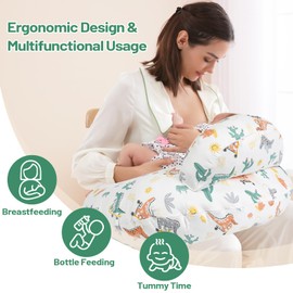 AMASKY Nursing Pillow, More Support for Mom and Baby, Removable Cotton Cover and Colorful Animal Patterns, Machine Washable, Plus Size Baby Pillow, White, Pallet of Product