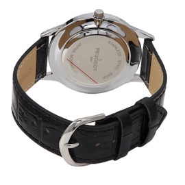 Peugeot PP Women 40mm Large Face Watch with Bold Easy to Read Arabic Numbers and Sweep Second Hand with Genuine Adjustable Black Leather Strap