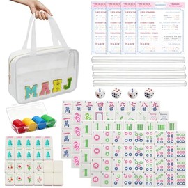 Mahjong Set,American Mahjong Game Set,Complete Mahjong Tile Set with 166 White Tiles (1.2’’),4 Tile rulers,4 dice,1 Bag,100 Chips,5 Instruction Manuals,Mahjong Game Gift for Enthusiasts