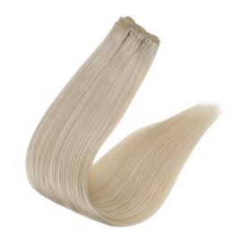 Full Shine Straight Human Hair Weft Hair Extensions 18 Inch Remy Human Hair Weft Color 60 Platinum Blonde Weave Hair Extensions Sew in Blonde Hair Extensions 100 Gram Full Head Set Weft Hair Bundle