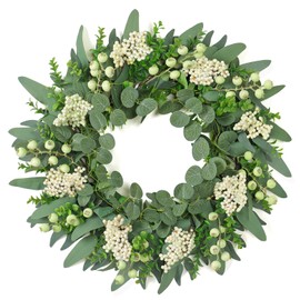 Weldomcor 50 cm Artificial Eucalyptus Wreath, Door Wreath with Berries, Spring Summer All Seasons Wreath for Front Door Outdoor Wall Window Festival Porch Farmhouse Patio Garden Decor